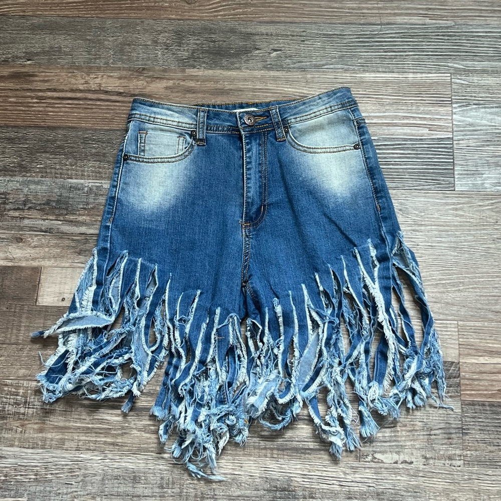 JC& JQ Jeans High Waisted Jean Shirts w/ Fringes/ Color: Blue/ Size: Small